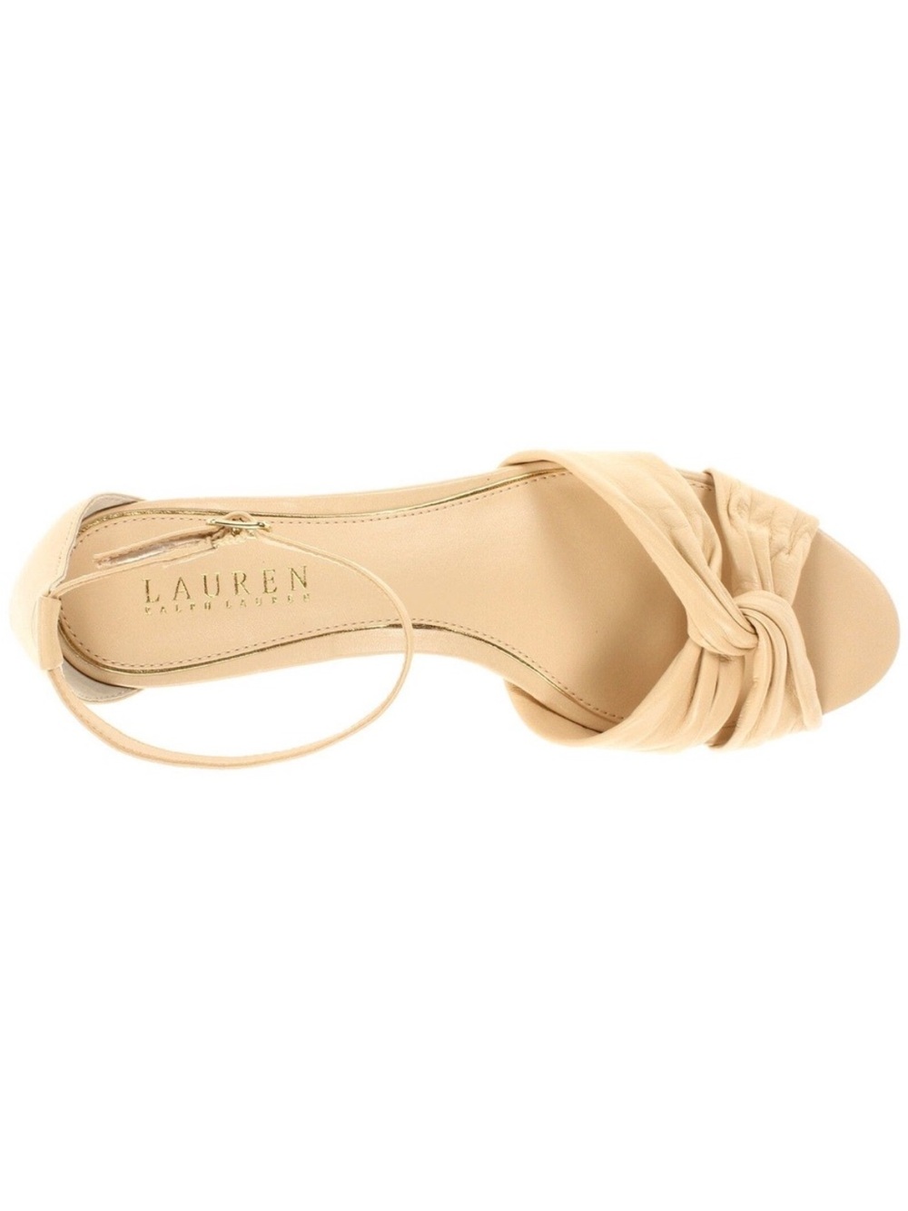 Lauren Ralph Lauren Mireya beige leather knot ankle strap wedge sandals. - Picture 2 of 9